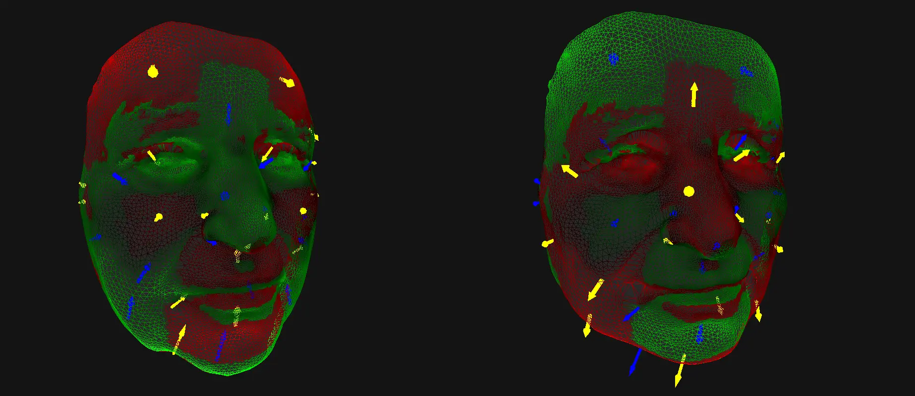 Visualization of the difference between two triangle meshes.